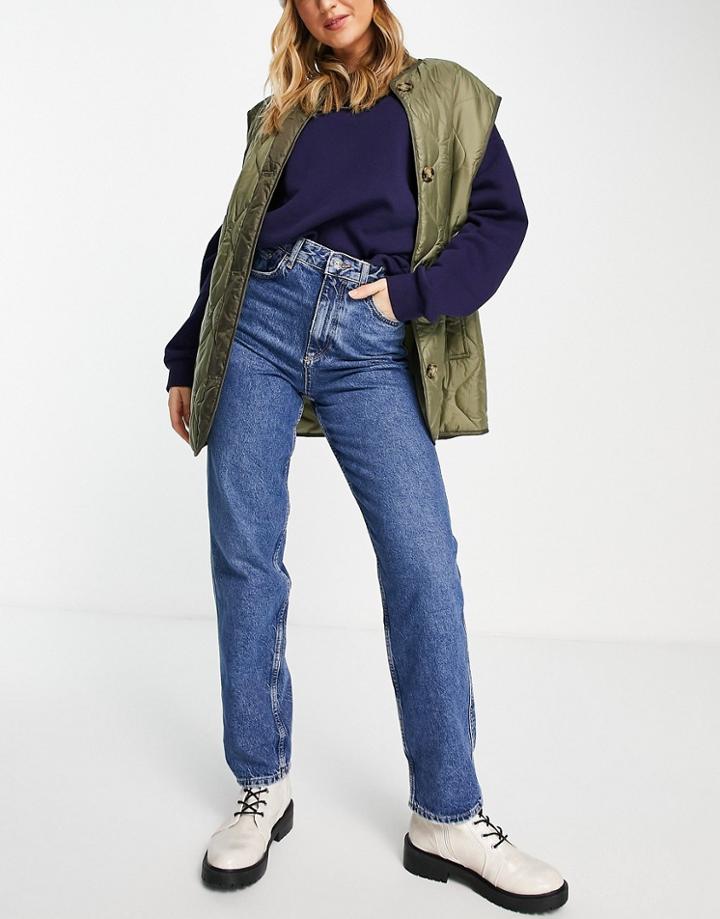 Mango Straight Leg Jeans In Medium Blue