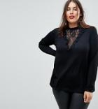 Asos Curve Top With Choker Detail And Lace Panel - Black