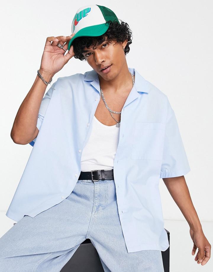 Asos Design Boxy Oversized Shirt In Pale Blue