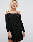 Fashion Union Off The Shoulder Dress With Lace Neckline - Multi