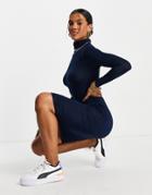 I Saw It First Jersey Midi High Neck Body-conscious Dress In Navy