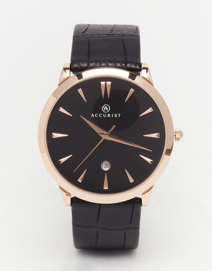 Accurist Classic Black Leather Watch - Black