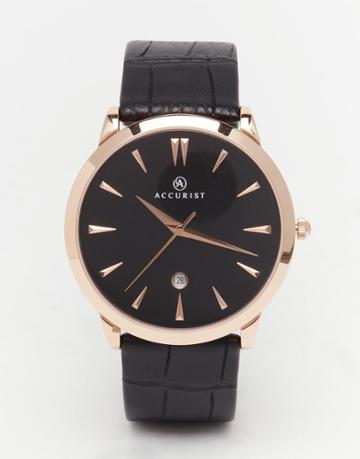 Accurist Classic Black Leather Watch - Black