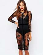 Missguided Lace Midi Dress With Velvet Binding - Black