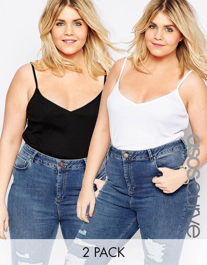 Asos Curve Strappy Rib Cami 2 Pack Save 15%