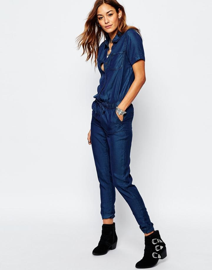 Noisy May Short Sleeved Chambray Jumpsuit - Blue