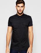 Asos Military Shirt In Black With Double Pocket In Regular Fit - Black