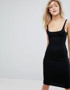 Pull & Bear Midi Dress With Square Neck Line - Black