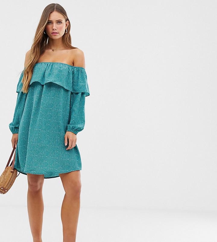 Glamorous Bardot Dress In Polka Dot-green