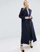 Asos Coat In Mansy Block With Shawl Collar - Navy