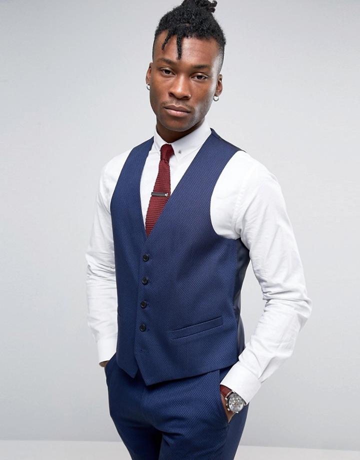 Rudie Slim Fit Vest In Blue Jacquard - Blue