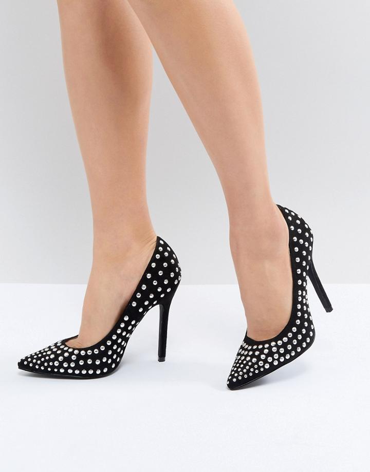 Raid Katie Black Studded Block Heel Pumps - Black