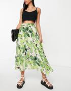 Asos Design Pleated Midi Skirt With Shirred Wasitband In Bright Abstract Floral Print-multi