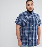 Duke Plus Short Sleeve Shirt In Navy Check With Pockets - Navy