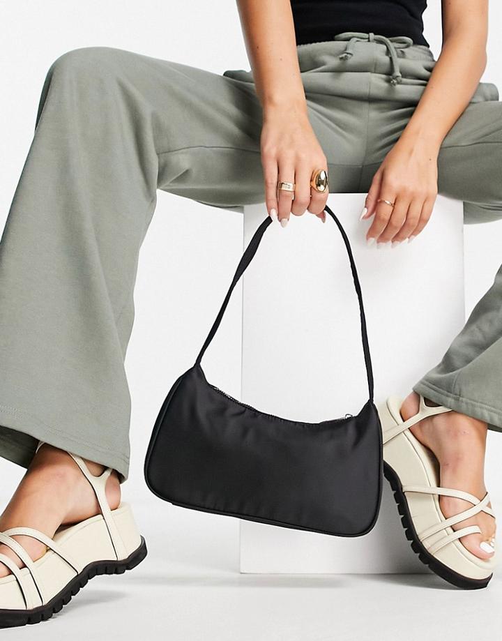 Asos Design 90s Curved Shoulder Bag In Recycled Nylon In Black