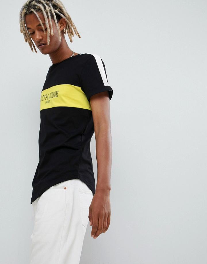 Sixth June T-shirt In Black With Cut And Sew Logo