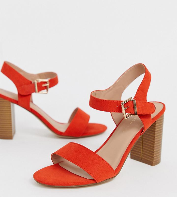 New Look Wide Fit Block Heel Buckle Detail Sandal In Orange - Orange