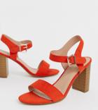 New Look Wide Fit Block Heel Buckle Detail Sandal In Orange - Orange