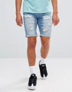 11 Degrees Super Skinny Denim Shorts In Lightwash Blue - Blue