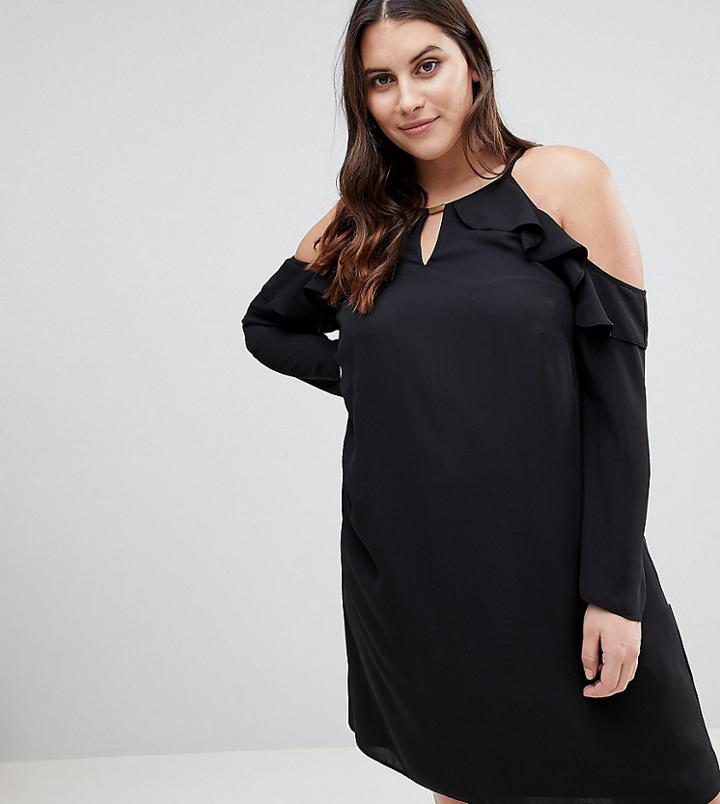 Lipsy Curve Cold Shoulder Mini Dress With Ruffle Shoulder Detail - Black