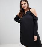 Lipsy Curve Cold Shoulder Mini Dress With Ruffle Shoulder Detail - Black