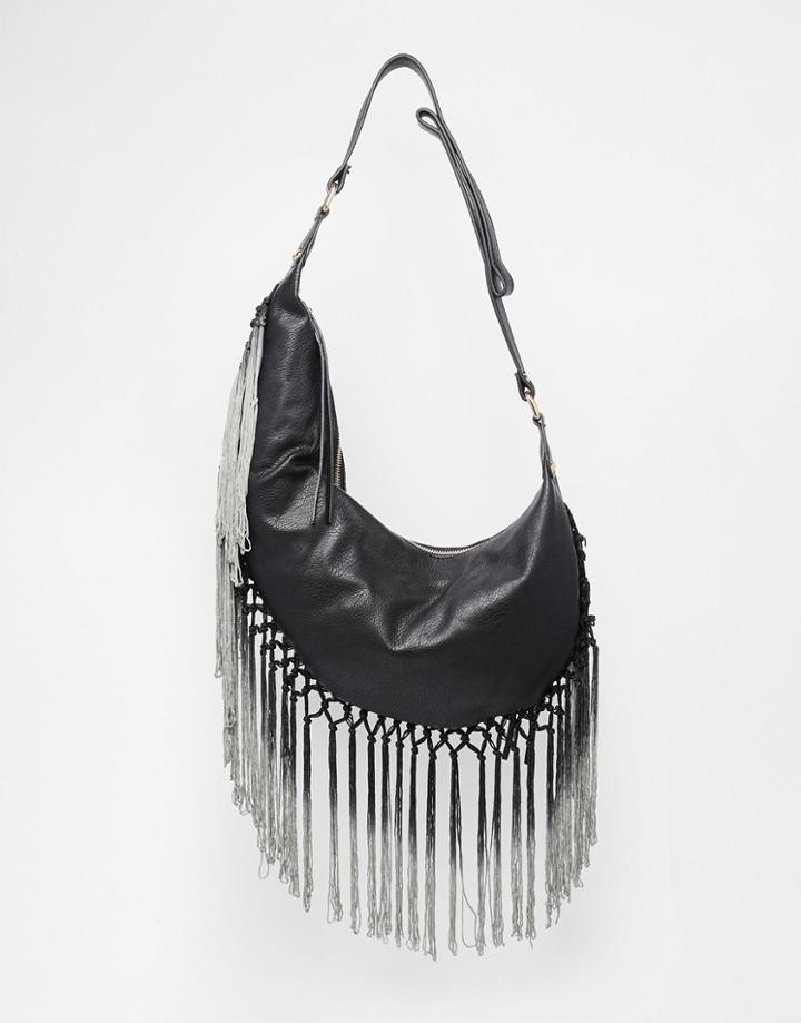 Gracie Roberts Touch Of Gray Tassel Hobo Bag - Black