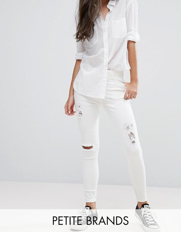 New Look Petite Ripped Skinny Jeans - White