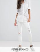 New Look Petite Ripped Skinny Jeans - White