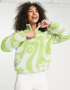 Only Half Zip Fleece In Green 70's Print