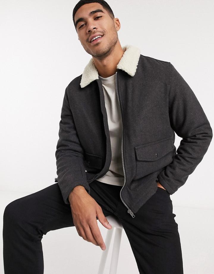 New Look Harrington Jacket In Wool Mix-grey