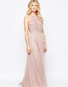 Maya Petite High Neck Maxi Tulle Dress With Tonal Delicate Sequins - Pink
