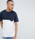 Jacamo Tall Color Block T-shirt With Pocket - Navy