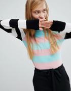 Monki Lightweight Striped Sweater - White