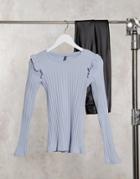 Pieces Long Sleeve Ruffle Top In Blue