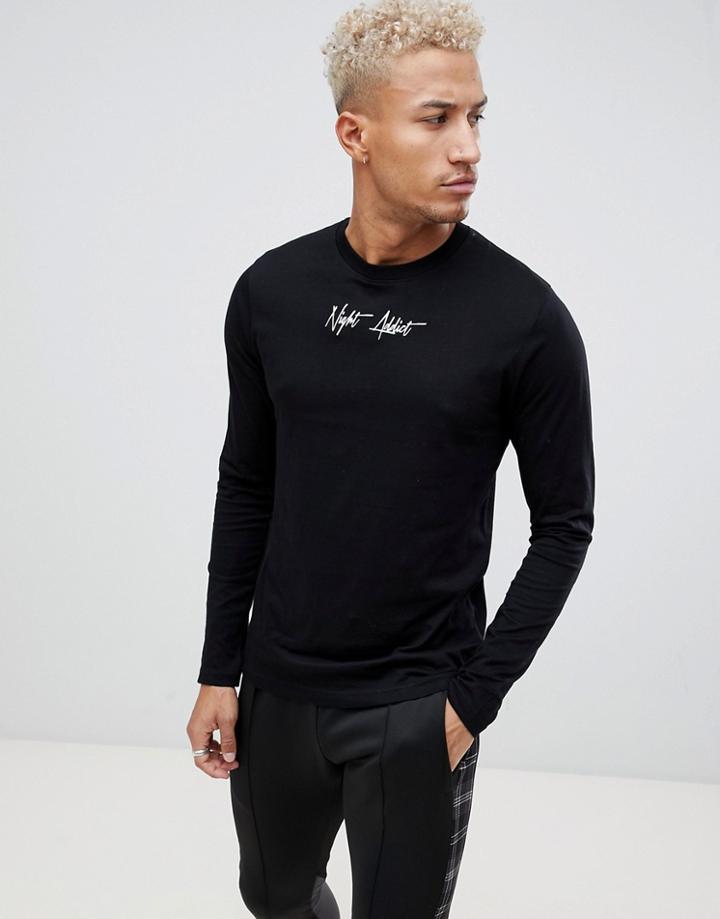Night Addict Script Logo Long Sleeve Top - Black