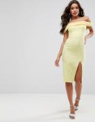 Asos Fluff Bardot Midi Dress-yellow
