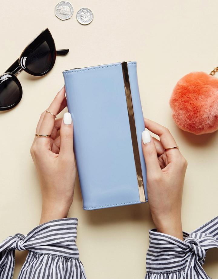 Asos Patent Metal Bar Detail Purse - Blue
