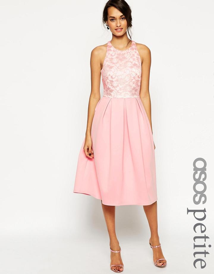 Asos Petite Lace Top Scuba Skater Midi Dress - Nude