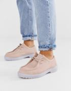 Asos Design Morocco Leather Chunky Lace Up Flat Shoes In Pink