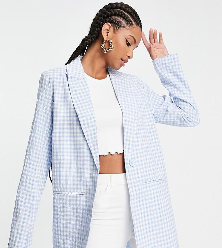 Heartbreak Tall Oversized Blazer In Blue Gingham - Part Of A Set