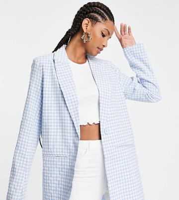 Heartbreak Tall Oversized Blazer In Blue Gingham - Part Of A Set