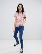 Lee Stripe Ringer T-shirt - Pink