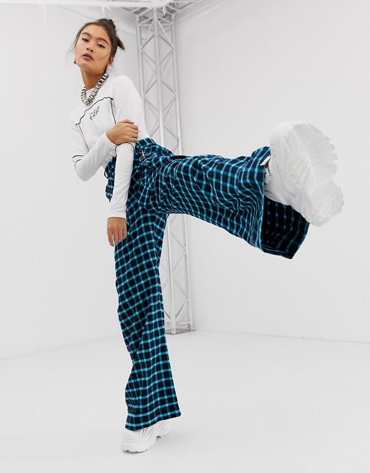 The Ragged Priest Checked Wide Leg Pants - Blue