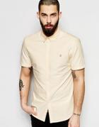 Farah Oxford Shirt In Slim Fit Short Sleeves - Yellow