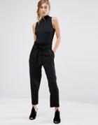 Parallel Lines Ankle Grazer Trousers With Tie Waist - Black