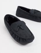 Asos Design Moccasin Slipper In Black With Faux-fur Lining