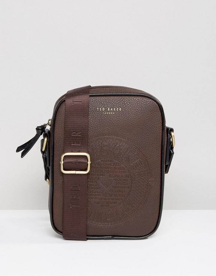 Ted Baker Flight Bag Embossed Logo - Brown