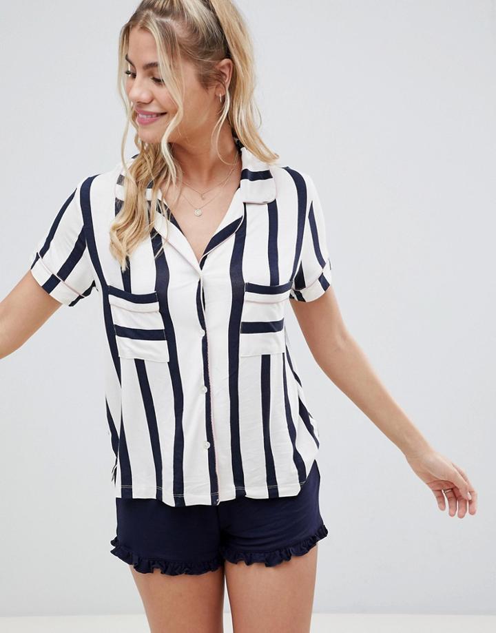 Chelsea Peers Stripe Pyjama Short Set - Navy