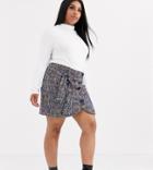 Asos Design Curve Boucle Wrap Mini Skirt With Buttons And Tie Waist-multi