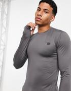 Threadbare Active Muscle Fit Long Sleeve Training Top In Charcoal-black